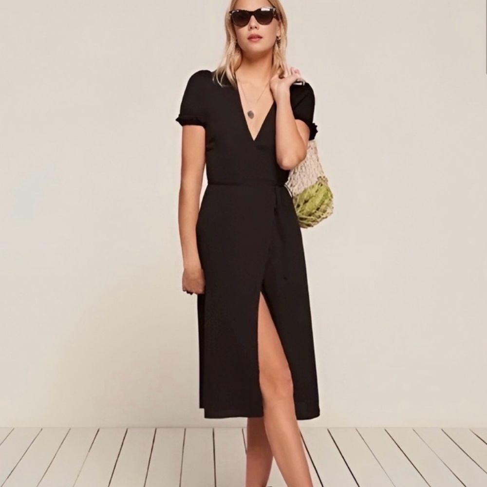 Reformation Addy Midi Black Wrap Dress size Medium
